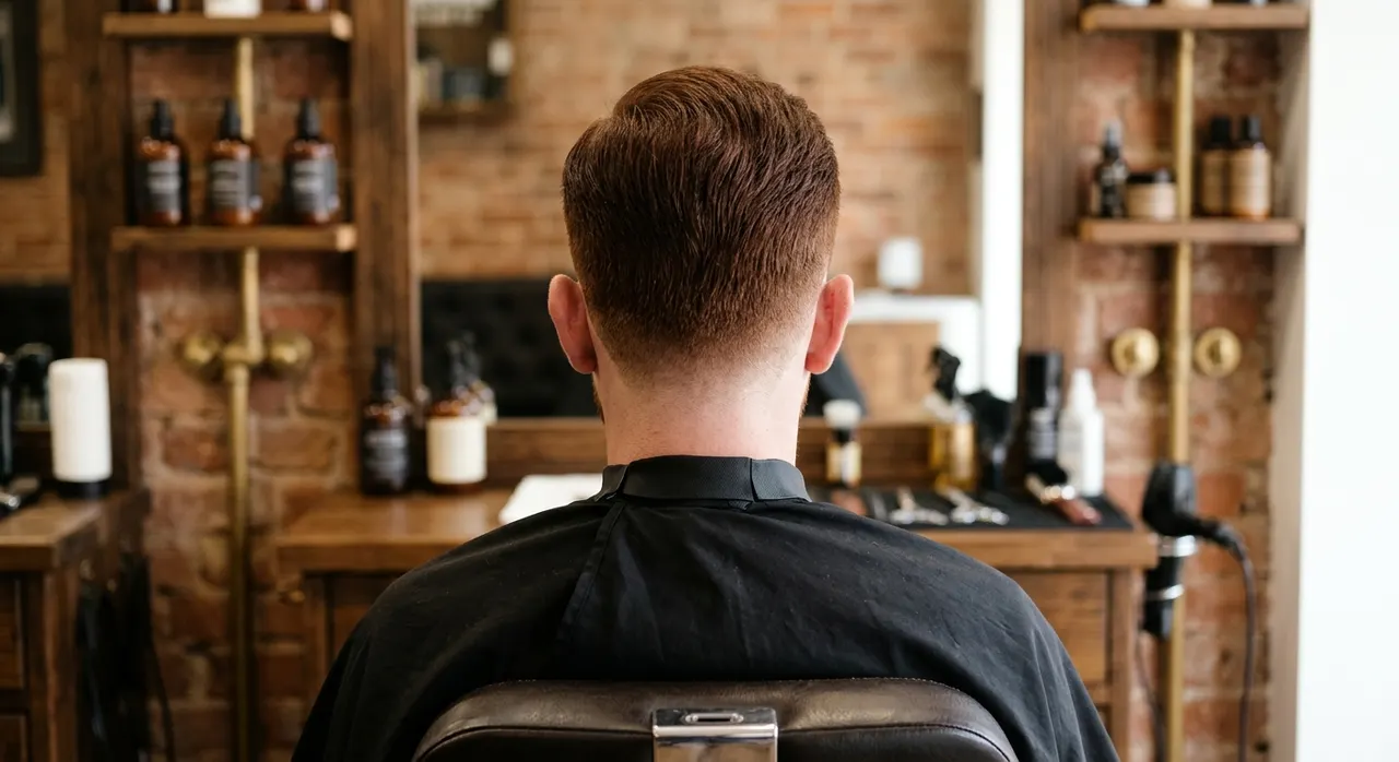 Professional Barber Style haircut, rear view - a sharp precision cut with a crisp razor-finished neckline and clean outline. Inspiration at BARBER O1NE.