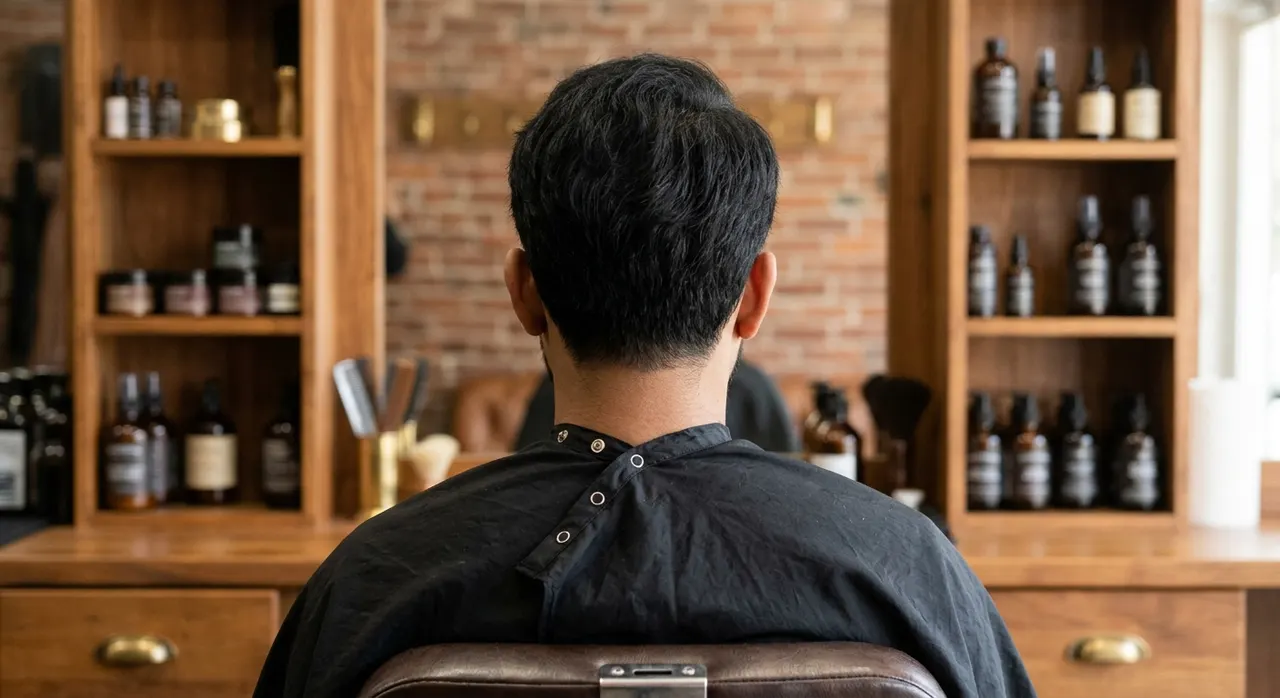 Scissor Cut haircut, rear view - a fully scissor-cut men's style with soft natural layers and a hand-finished nape. Inspiration at BARBER O1NE.