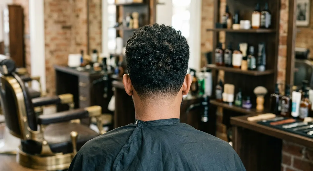 Textured Haircut haircut, rear view - a textured crop with choppy, point-cut layers on top and short sides. Inspiration at BARBER O1NE.