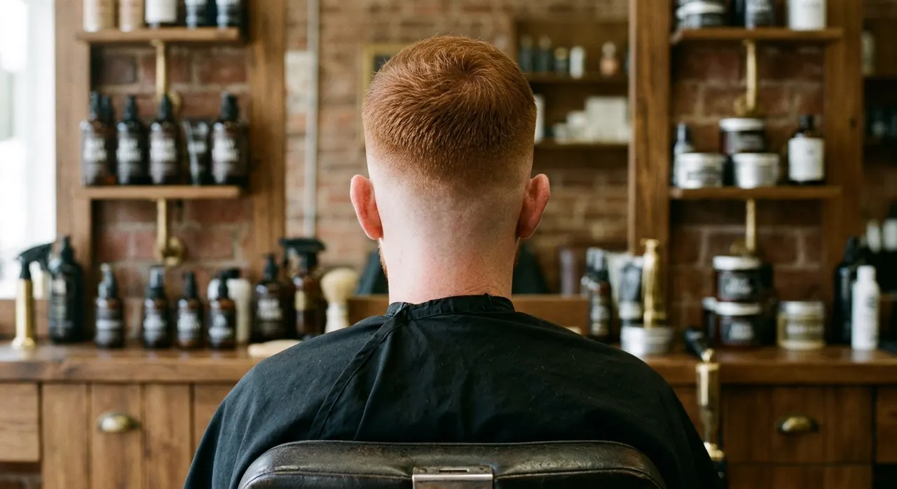 High Fade haircut, rear view - a high fade taken tight almost to the crown, with a short neat top. Inspiration at BARBER O1NE.