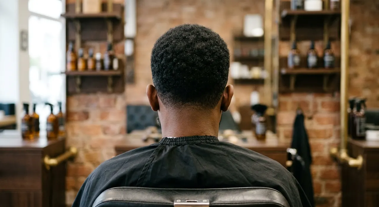 Low Fade haircut, rear view - a low fade starting just above the neckline, keeping more length through the back and sides. Inspiration at BARBER O1NE.